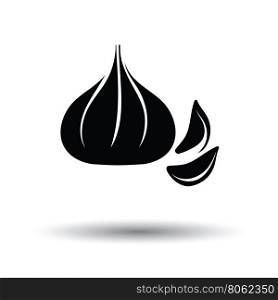 Garlic icon. White background with shadow design. Vector illustration.