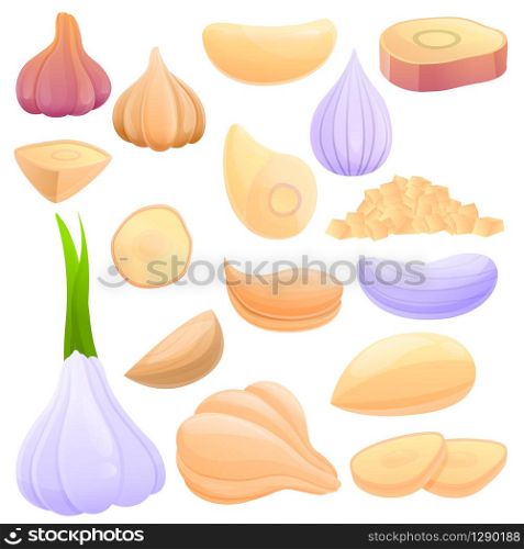 Garlic icons set. Cartoon set of garlic vector icons for web design. Garlic icons set, cartoon style