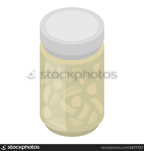 Garlic in jar icon. Isometric of garlic in jar vector icon for web design isolated on white background. Garlic in jar icon, isometric style