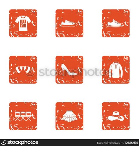 Garment icons set. Grunge set of 9 garment vector icons for web isolated on white background. Garment icons set, grunge style