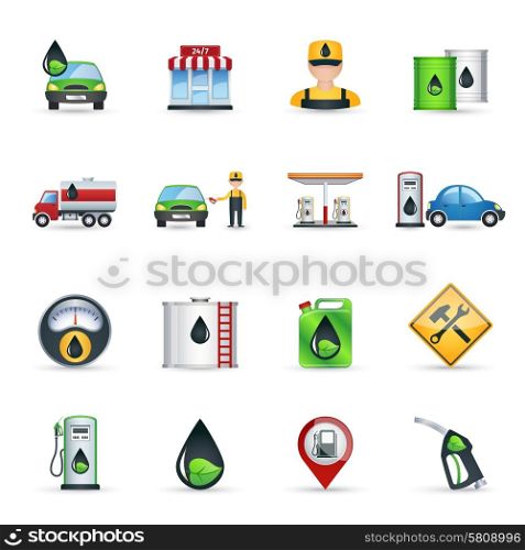Gas benzine and petrol station icons set isolated vector illustration. Gas Station Icons Set