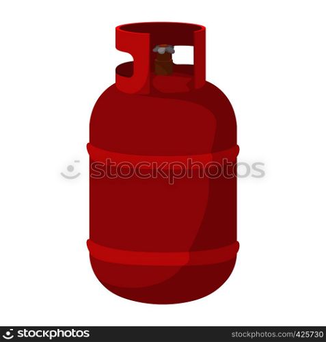 Gas bottle cartoon icon. Red container with flame symbol on a white background. Red gas bottle cartoon icon