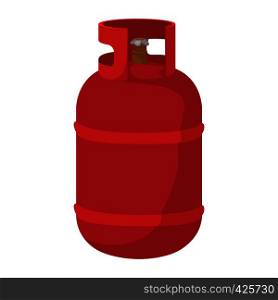 Gas bottle cartoon icon. Red container with flame symbol on a white background. Red gas bottle cartoon icon