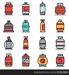 Gas cylinders icons set. Outline set of gas cylinders vector icons thin line color flat on white. Gas cylinders icons set vector flat