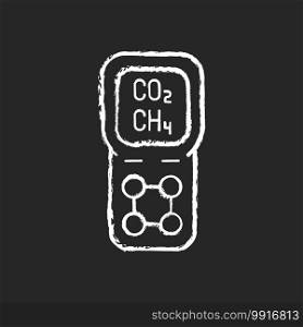Gas detector chalk white icon on black background. Detecting gas leak and other emissions. Safety system. Concentration in atmosphere measurement. Isolated vector chalkboard illustration. Gas detector chalk white icon on black background