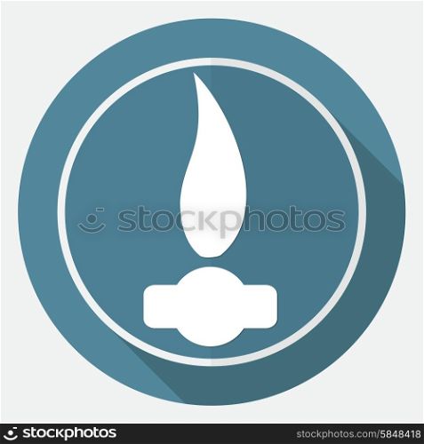 Gas Flame Icon on white circle with a long shadow