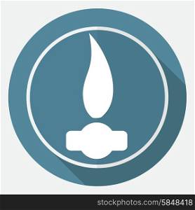 Gas Flame Icon on white circle with a long shadow