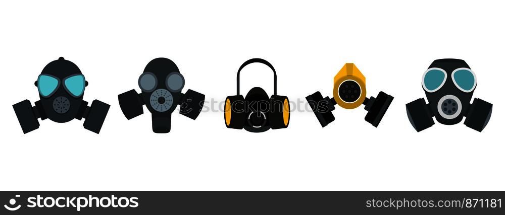 Gas mask icon set. Flat set of gas mask vector icons for web design isolated on white background. Gas mask icon set, flat style