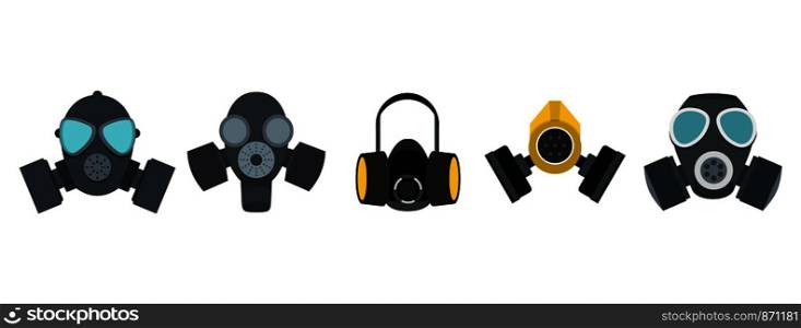 Gas mask icon set. Flat set of gas mask vector icons for web design isolated on white background. Gas mask icon set, flat style