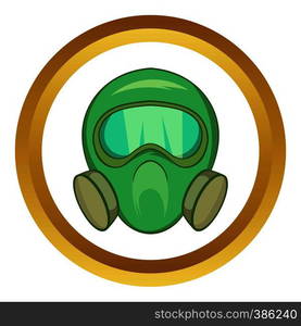 Gas mask vector icon in golden circle, cartoon style isolated on white background. Gas mask vector icon