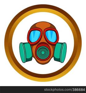 Gas mask vector icon in golden circle, cartoon style isolated on white background. Gas mask vector icon