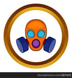 Gas mask vector icon in golden circle, cartoon style isolated on white background. Gas mask vector icon