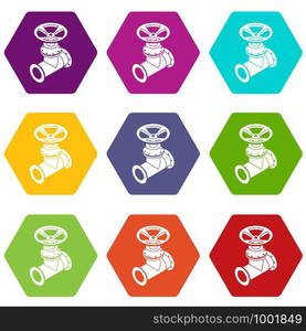 Gas pipe icons 9 set coloful isolated on white for web. Gas pipe icons set 9 vector