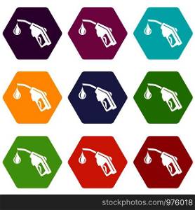 Gas pistol icons 9 set coloful isolated on white for web. Gas pistol icons set 9 vector