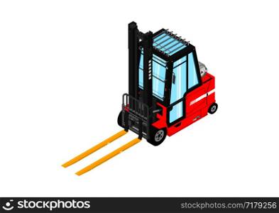 Gas powered forklift. Isometric view of red lpg counterbalance forklift. Flat vector.