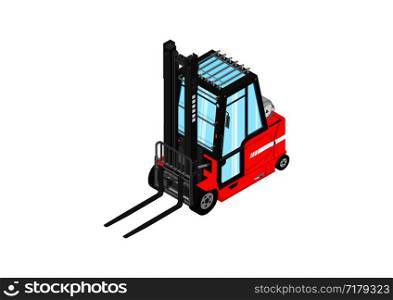 Gas powered forklift. Isometric view of red lpg counterbalance forklift. Flat vector.