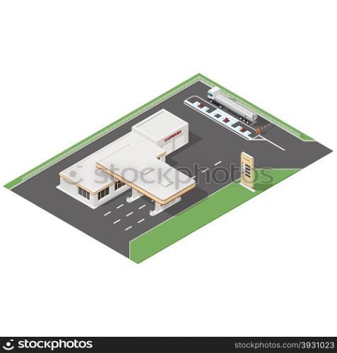 Gas station and car wash service isometric icons set. Gas station and car wash service isometric icons set vector graphic illustration