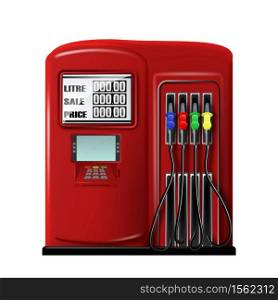 Gas Station Equipment For Refuel Automobile Vector. Fuel Auto Station Tool With Petrol Pump Filling Nozzles, Payment Terminal And Gasoline Measuring. Car Refueling Template Realistic 3d Illustration. Gas Station Equipment For Refuel Automobile Vector