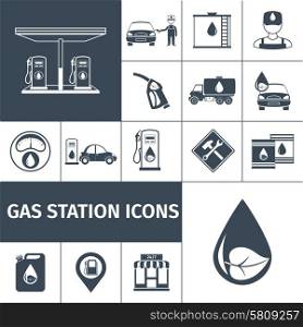 Gas station icons black set with petrol station fuel tank isolated vector illustration. Gas Station Icons Black