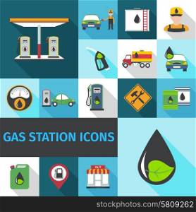 Gas station icons flat set with fuel pump eco petroleum symbol isolated vector illustration. Gas Station Icons Flat