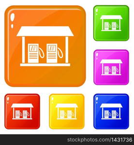 Gas station icons set collection vector 6 color isolated on white background. Gas station icons set vector color