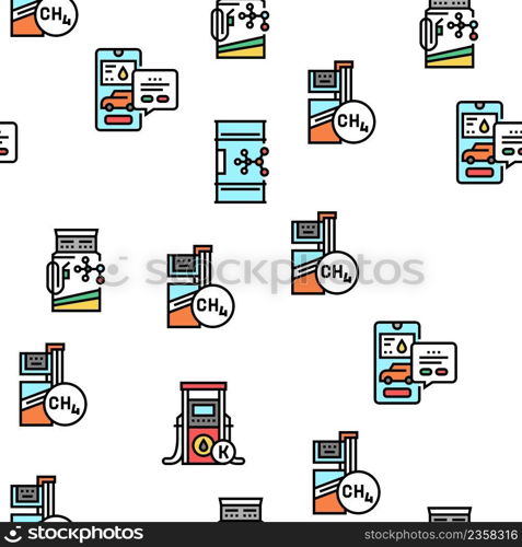 Gas Station Refueling Equipment Vector Seamless Pattern Thin Line Illustration. Gas Station Refueling Equipment Vector Seamless Pattern