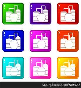 Gas storage tanks icons of 9 color set isolated vector illustration. Gas storage tanks set 9