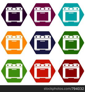 Gas stove icon set many color hexahedron isolated on white vector illustration. Gas stove icon set color hexahedron