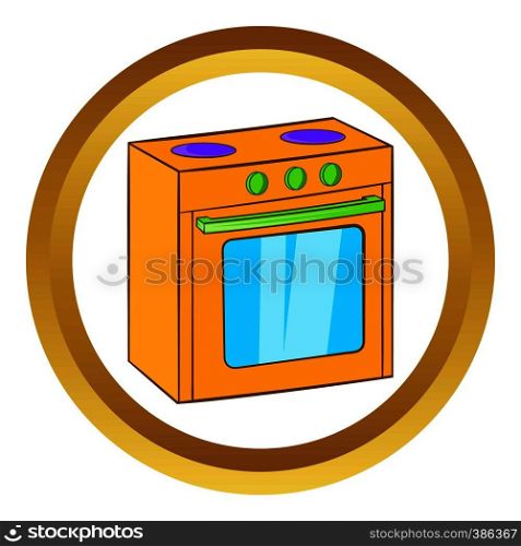 Gas stove vector icon in golden circle, cartoon style isolated on white background. Gas stove vector icon