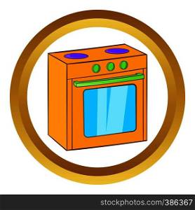 Gas stove vector icon in golden circle, cartoon style isolated on white background. Gas stove vector icon