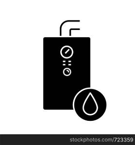 Gas water heater glyph icon. Heating water. Home boiler. Silhouette symbol. Negative space. Vector isolated illustration. Gas water heater glyph icon