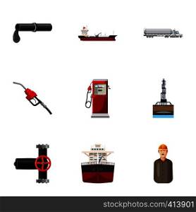 Gasoline icons set. Cartoon illustration of 9 gasoline vector icons for web. Gasoline icons set, cartoon style