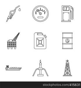Gasoline icons set. Outline illustration of 9 gasoline vector icons for web. Gasoline icons set, outline style