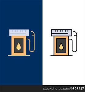 Gasoline, Industry, Oil, Drop  Icons. Flat and Line Filled Icon Set Vector Blue Background
