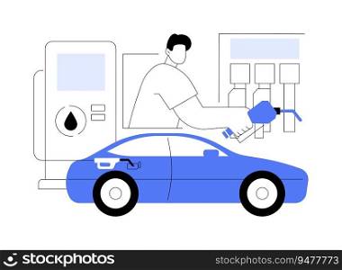 Gasoline retail abstract concept vector illustration. Customers refueling car at gas station, oil and gas industry, fuel station, petroleum products retail, gasoline business abstract metaphor.. Gasoline retail abstract concept vector illustration.