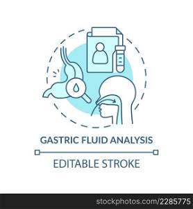 Gastric fluid analysis turquoise concept icon. Patient care. Medical diagnostic abstract idea thin line illustration. Isolated outline drawing. Editable stroke. Arial, Myriad Pro-Bold fonts used. Gastric fluid analysis turquoise concept icon