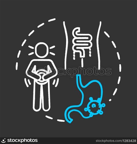 Gastrointestinal oncology chalk RGB color chalk RGB color concept icon. Enterovirus diagnosis, treatment. Digestive upset. Health care idea. Vector isolated chalkboard illustration on black background