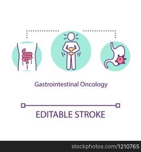 Gastrointestinal oncology concept icon. Intestine cancer treatment idea thin line illustration. Tumor research. Sickness diagnostic. Vector isolated outline RGB color drawing. Editable stroke