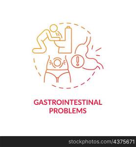Gastrointestinal problems red gradient concept icon. Digestive disorders. Abdominal pain abstract idea thin line illustration. Isolated outline drawing. Roboto-Medium, Myriad Pro-Bold fonts used. Gastrointestinal problems red gradient concept icon