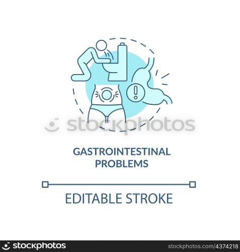Gastrointestinal problems turquoise concept icon. Stomach disease. Poisoning abstract idea thin line illustration. Isolated outline drawing. Editable stroke. Roboto-Medium, Myriad Pro-Bold fonts used. Gastrointestinal problems turquoise concept icon