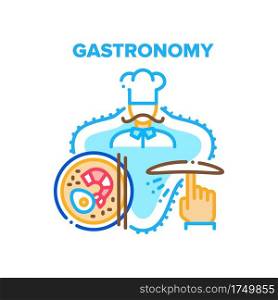 Gastronomy Food Vector Icon Concept. Gastronomy Delicious Dish Cooked By Chef With Seafood Shrimp, Egg And Cheese In Pizzeria Restaurant. Turning Dough On Finger Color Illustration. Gastronomy Food Vector Concept Color Illustration