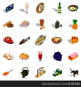 Gastronomy icons set. Isometric set of 25 gastronomy vector icons for web isolated on white background. Gastronomy icons set, isometric style