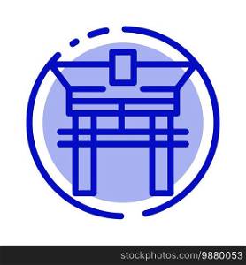 Gate, Bridge, China, Chinese Blue Dotted Line Line Icon