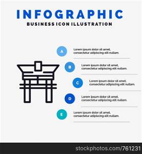 Gate, Bridge, China, Chinese Blue Infographics Template 5 Steps. Vector Line Icon template