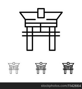 Gate, Bridge, China, Chinese Bold and thin black line icon set