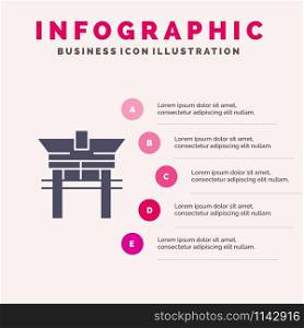 Gate, Bridge, China, Chinese Infographics Presentation Template. 5 Steps Presentation