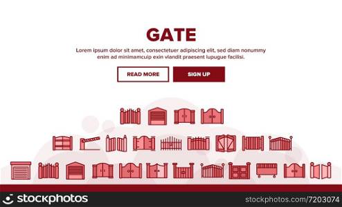 Gate Entrance Tool Landing Web Page Header Banner Template Vector. Garage And Parking Barrier Security Equipment, Metallic Material Residence Gate Illustrations. Gate Entrance Tool Landing Header Vector