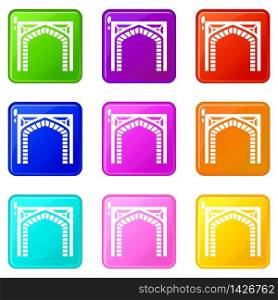 Gate icons set 9 color collection isolated on white for any design. Gate icons set 9 color collection