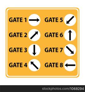 Gate, Line arrow, Gate arrival, departure Icon or sign pointers for navigation in airport, professional graphic vector illustration optimized for large an? small size. isolated on white background.