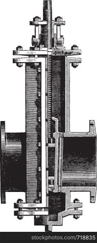 Gate valve, vintage engraved illustration. Industrial encyclopedia E.-O. Lami - 1875.